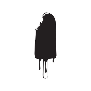 Bitten Black Popsicle Silhouette Dripping on a White Background Design