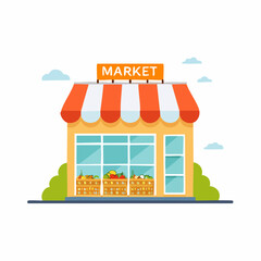 Naklejka premium Local market storefront with fresh fruit and vegetable produce illustration