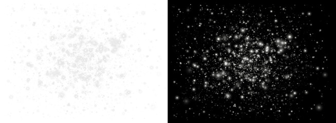 Magic White dust illuminated accents. A celebratory background. White rain. Vector magic glow....