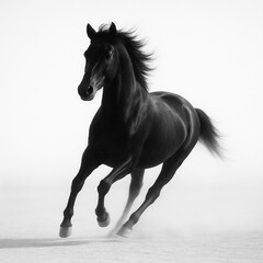 Conceptual black horse running. Created with Generative AI technology