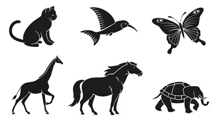 Fototapeta premium Silhouette animals, cat, hummingbird
