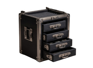 Obraz premium Black leather jewelry box with metal accents and drawers