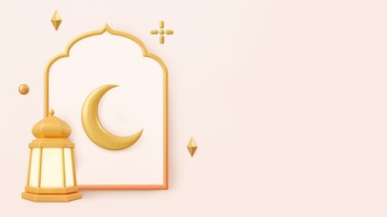 Aesthetic Ramadan desktop wallpaper, 3D beige background