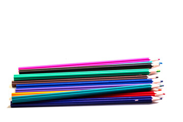 Color pencils on a white background,