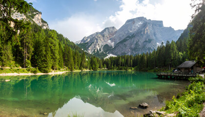 Peaceful mountain lake landscape