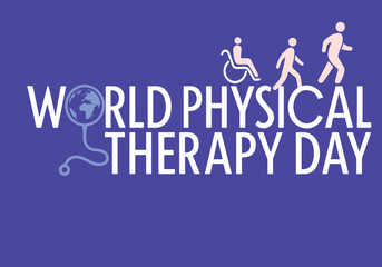 World Physical Therapy Day – Rehabilitation and Mobility Awareness Design with Walking Progress Icons and Stethoscope Globe Symbol Promoting Health and Recovery

