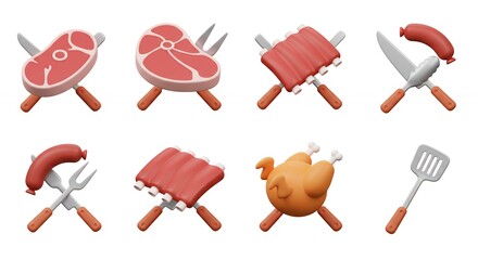 Variety of cooked meats on crossed utensils