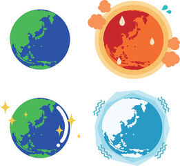 地球の温暖化と寒冷化（日本周辺）　ベクター
