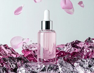 Elegant Pink Serum Dropper Bottle with Rose Petal Accents