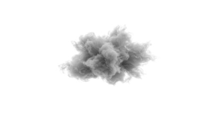 Translucent grey abstract cloud with intricate structures, ethereal smoke puff floating serenely in a transparent void with ample copy space, concept of abstract innovation