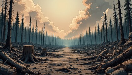 A deforested landscape showing the effects of logging