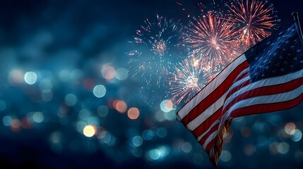 Flag waving with festive fireworks
