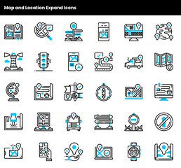 Map and Location Expand Icons Set