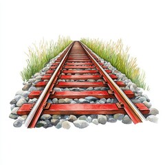 Naklejka premium Rustic Red Railway Track Extending to Horizon