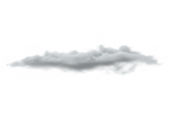 A single, fluffy gray cloud isolated on a transparent background, representing weather and atmosphere