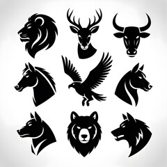 Fototapeta premium Powerful animal emblems including lion, eagle, horse, deer, bull, bear, wolf, and dog for branding