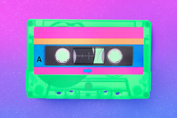 Fototapeta premium Colorful cassette tape, retro funky design