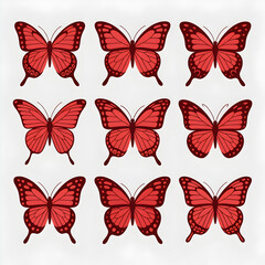 Fototapeta premium Vibrant red butterflies arranged in a striking pattern, perfect for nature and design projects