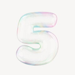 5 number five, 3D transparent holographic bubble