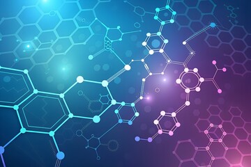Obraz premium Abstract molecular structure with glowing hexagonal patterns and interconnected nodes