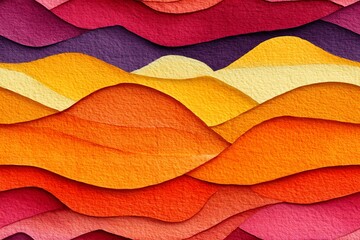 Vibrant abstract paper art showcasing layered waves of warm colors creating a stunning visual effect ideal for creative and artistic projects.