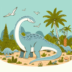 cute apatosaurus dinosaur illustration 