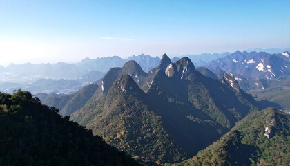Obraz premium Mountain range panorama, misty valley