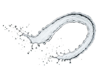 A dynamic splash of clear water forming an elegant curved shape, isolated on a transparent background, representing fluidity and refreshment