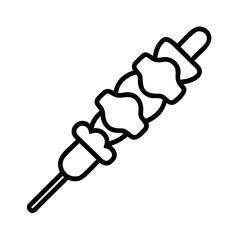 Black and White Outline Fast Food and Street Food Icons &mdash; Burger, Hot Dog, Pizza Slice, Whole Pizza, Taco, Sandwich, French Fries, Fried Chicken Drumstick, Sushi Roll, Noodles in Takeout Box, Kebab Sk