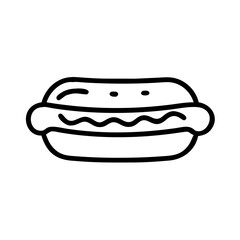 Black and White Outline Fast Food and Street Food Icons &mdash; Burger, Hot Dog, Pizza Slice, Whole Pizza, Taco, Sandwich, French Fries, Fried Chicken Drumstick, Sushi Roll, Noodles in Takeout Box, Kebab Sk