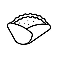 Black and White Outline Fast Food and Street Food Icons &mdash; Burger, Hot Dog, Pizza Slice, Whole Pizza, Taco, Sandwich, French Fries, Fried Chicken Drumstick, Sushi Roll, Noodles in Takeout Box, Kebab Sk