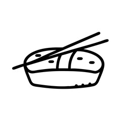 Black and White Outline Fast Food and Street Food Icons &mdash; Burger, Hot Dog, Pizza Slice, Whole Pizza, Taco, Sandwich, French Fries, Fried Chicken Drumstick, Sushi Roll, Noodles in Takeout Box, Kebab Sk