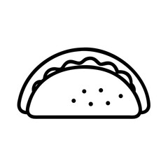Black and White Outline Fast Food and Street Food Icons &mdash; Burger, Hot Dog, Pizza Slice, Whole Pizza, Taco, Sandwich, French Fries, Fried Chicken Drumstick, Sushi Roll, Noodles in Takeout Box, Kebab Sk