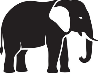 Black and white silhouette of an elephant, facing left.