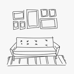 Sofa doodle sketch Instagram post, home interior illustration