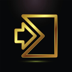Golden Arrow Entering a Square Doorway Symbolizing Entry, Access, Direction, and Beginning on Black Background