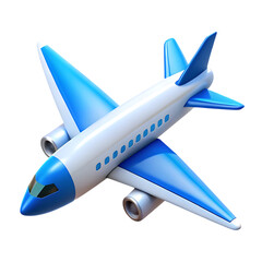 Obraz premium A stylized blue and white 3D model of a passenger airplane with two jet engines.