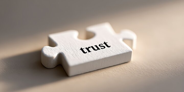 Advice for broke relationships concept. A puzzle piece with the word "trust" symbolizing connection and relationships.