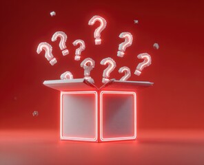 Open gift box with glowing question marks