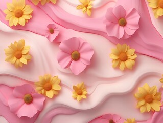 Obraz premium Floral-inspired elevation contours in rosy pink and soft sunflower yellow tones