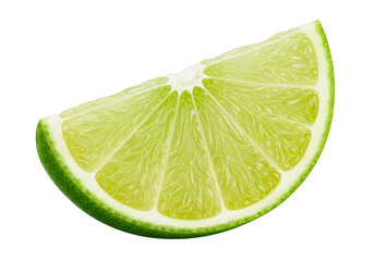 A vibrant slice of fresh green lime, isolated on a transparent background, showcasing its juicy texture and refreshing appeal