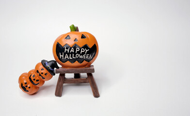 Happy Halloween with Pumpkin Face and Overlap Pumpkin Decorated for Halloween Night on White Background