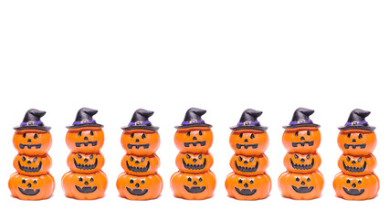 Overlap scary Pumpkins Model Decorated For Halloween on White Background