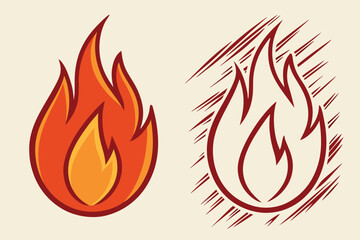 Stylized Fire Icons with Outline and Sketch Effects flame symbol