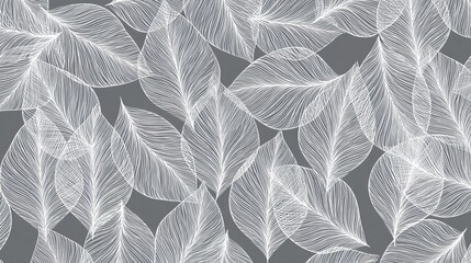 Elegant white leaf pattern on a soft gray background, creating a serene and calming atmosphere.