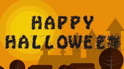 Halloween Title Card: 'Happy Halloween' with Orange Background and Pumpkin Silhouette