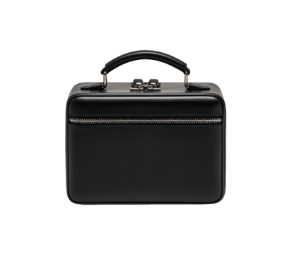 Black leather cosmetic case with top handles