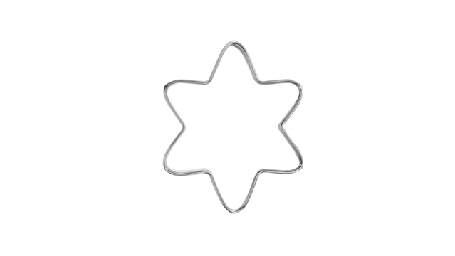 Metal starshaped cookie cutter on the transparent background, minimalist bakeware for holiday, christmas, or hanukkah baking and festive kitchen decor