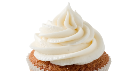 Vanilla cupcake with swirled buttercream frosting isolated on the transparent background for bakery menu or dessert promotion