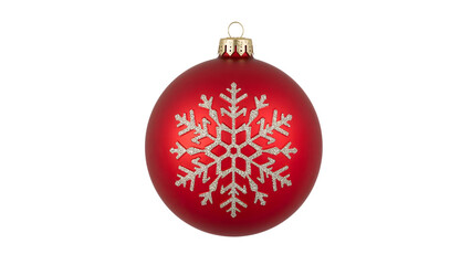 Red christmas ornament with glitter snowflake design isolated on the transparent background for festive holiday decorations